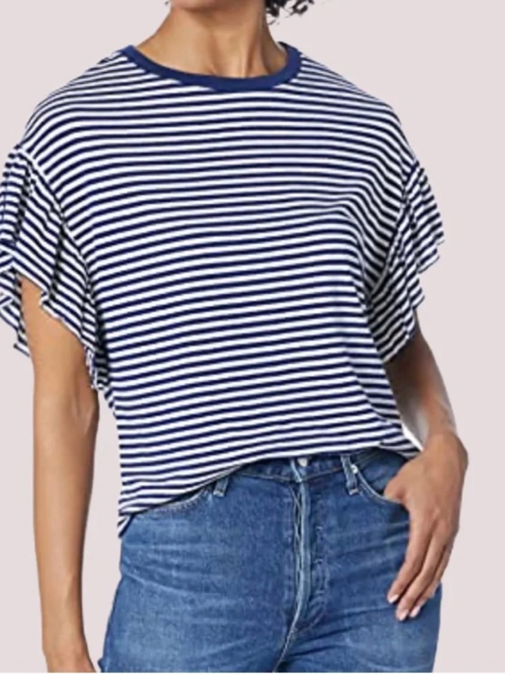 Velvet by Graham & Spencer striped linen flutter sleeve tee